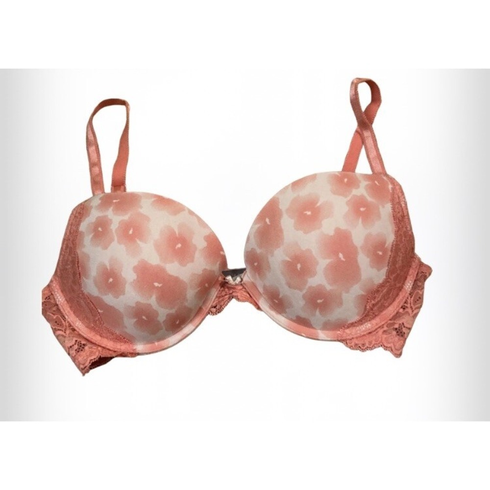34D Victoria's Secret Bra Dream Angels Push Pink White Flower Lace Victoria